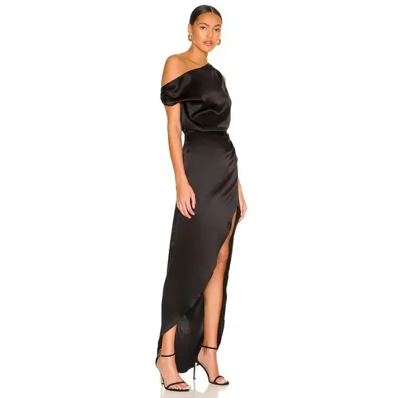 Revolve Nonchalant Label Dinah One Shoulder Dress Satin Gown Black Size M